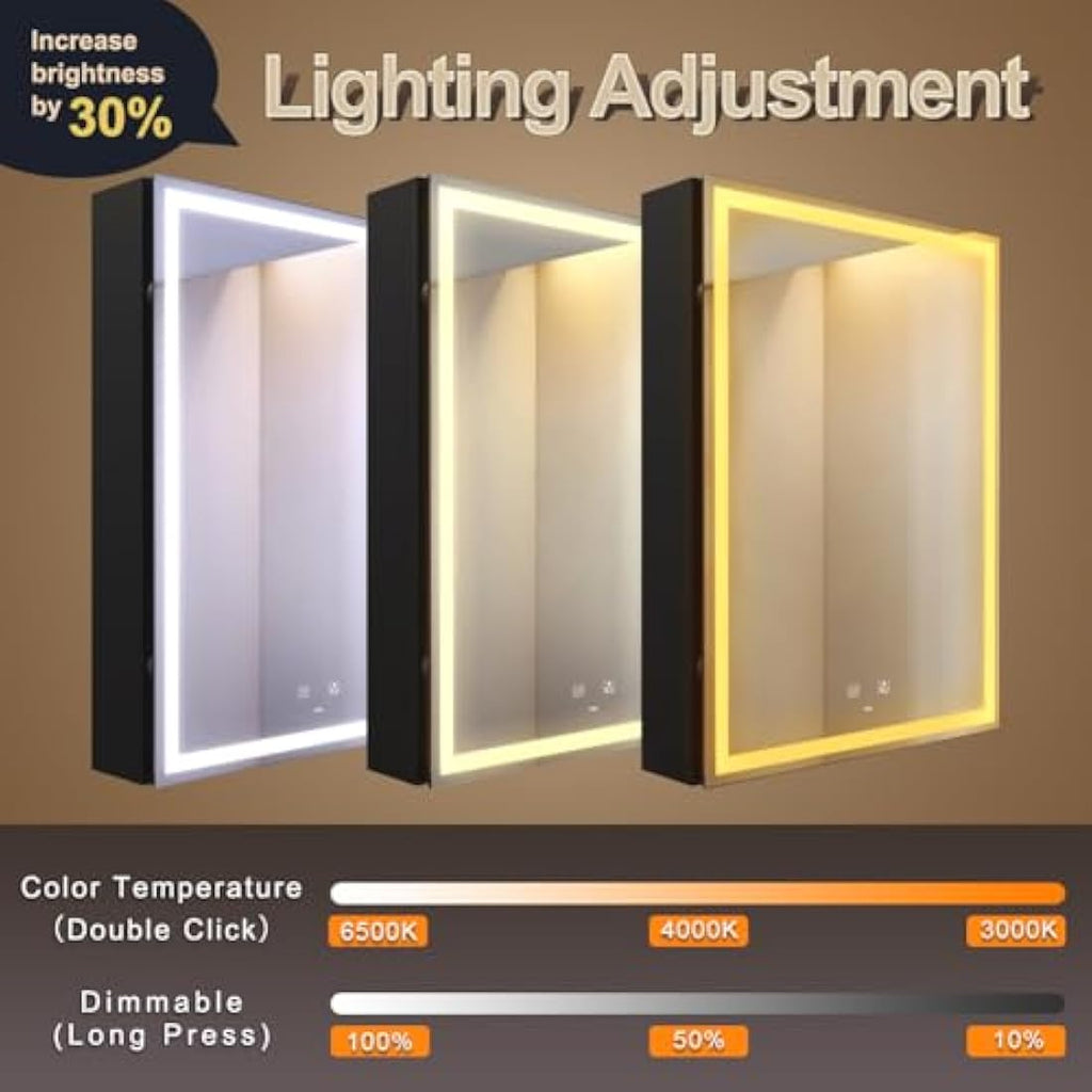 KWW LED Lighted Bathroom Medicine Cabinet | 50x70cm Mirror with Defogger