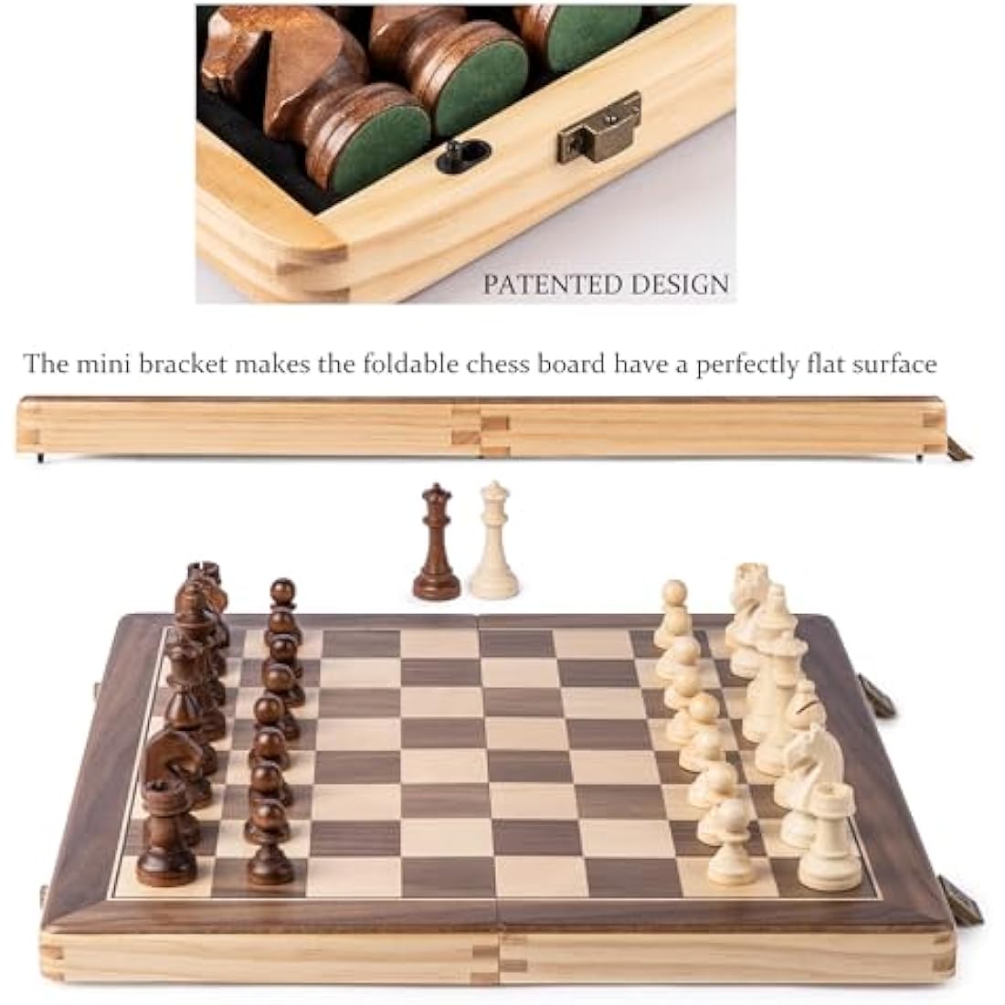 A&A 15" Magnetic Wooden Chess Set | Folding Board with Staunton Pieces