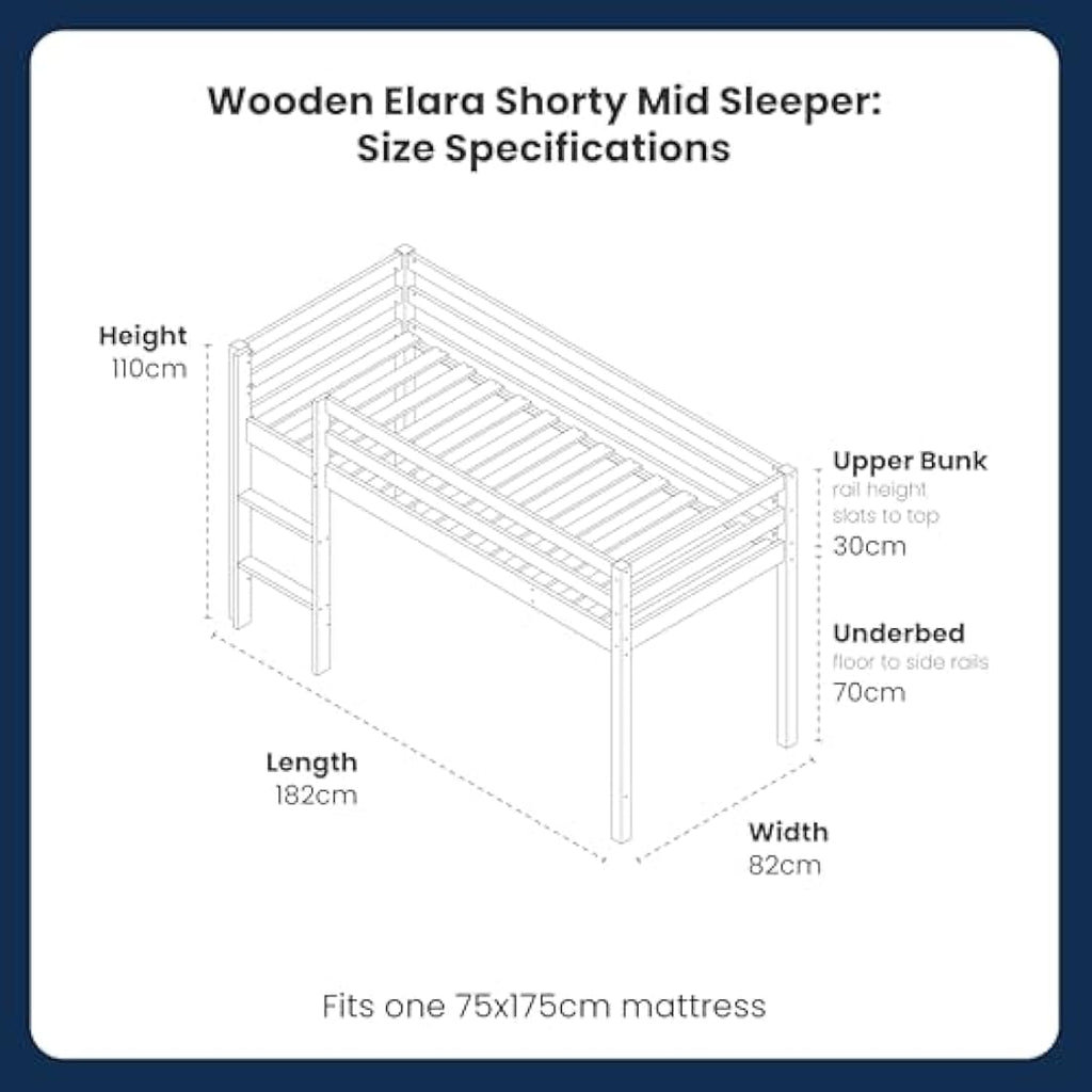 Flair Furnishings Kids Mid Sleeper Cabin Bed - White Pine Wood