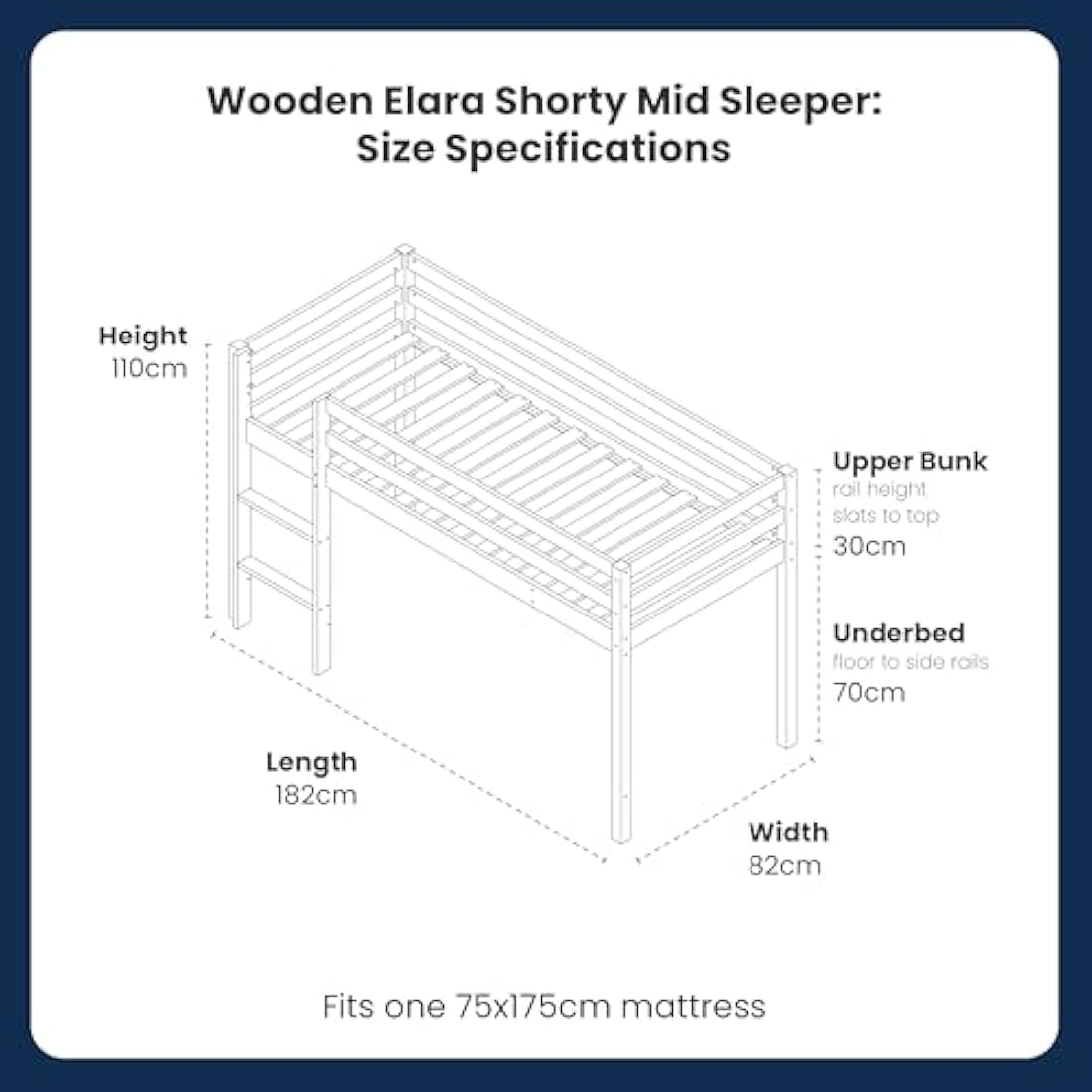 Flair Furnishings Kids Mid Sleeper Cabin Bed - White Pine Wood