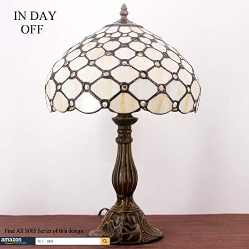 Werfactory Tiffany Table Lamp | 12" Amber Stained Glass Bedside Light