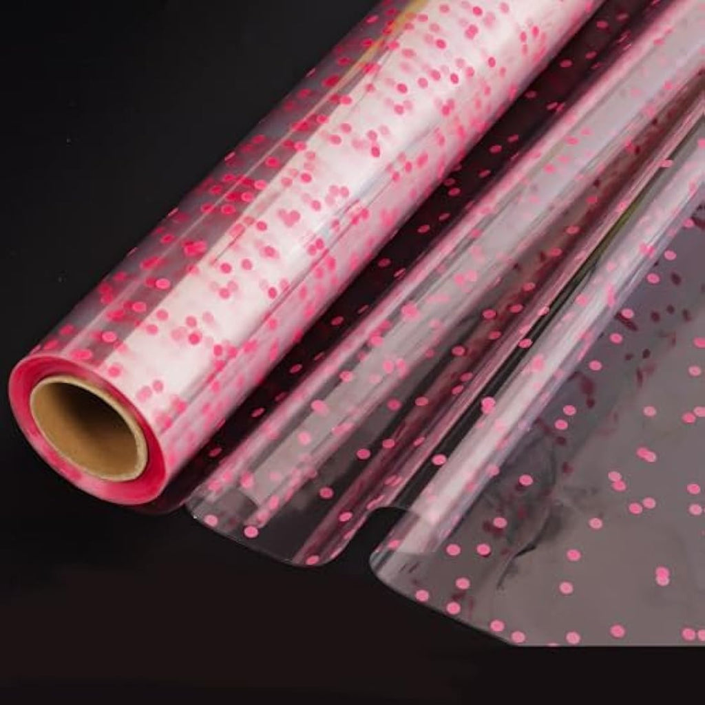 Jolof Store Pink Polka Dot Clear Cellophane Wrap Roll - 34in x 100ft