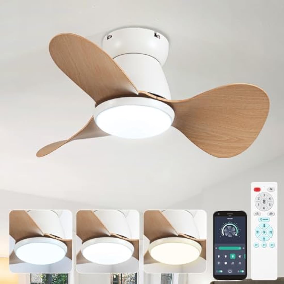24" Mini DC Ceiling Fan with Light and Remote – 6 Speeds