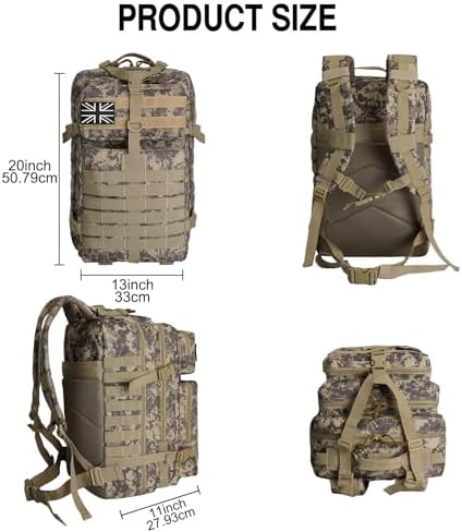 WOLT Tactical Military Backpack - 45L Large 3 Day Assault Pack for Hiking