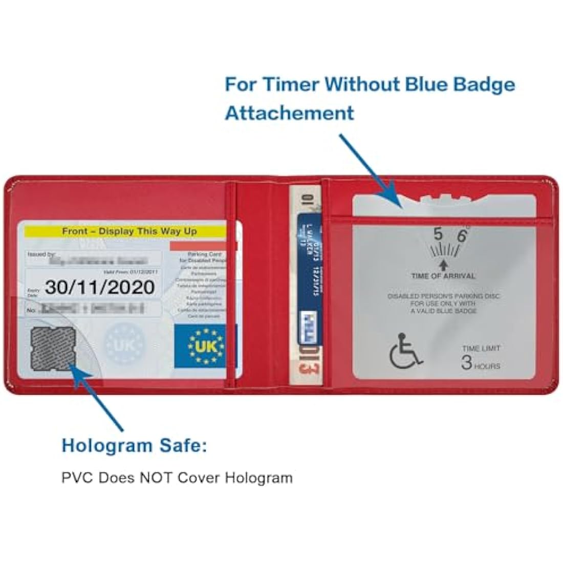 Wisdompro PU Leather Disabled Blue Badge and Timer Holder – Red