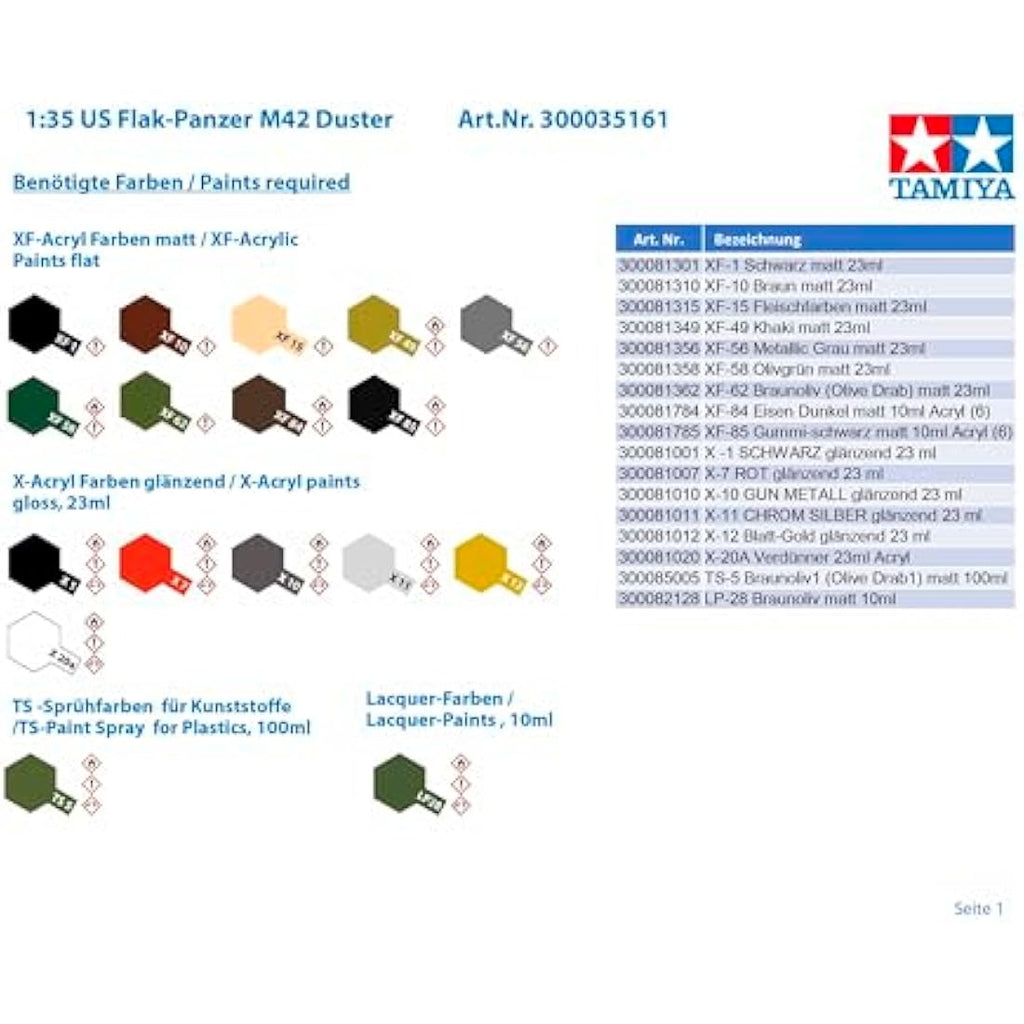 Tamiya 1:35 US Flak Tank M42 Duster Military Plastic Model Kit