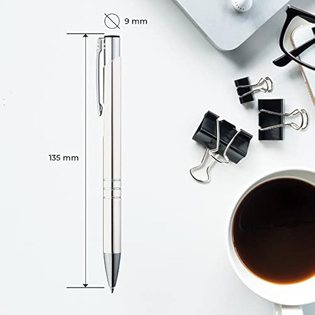 GIMEI Metal Ballpoint Pen Pack of 50 – Ergonomic Blue Ink Pens, White