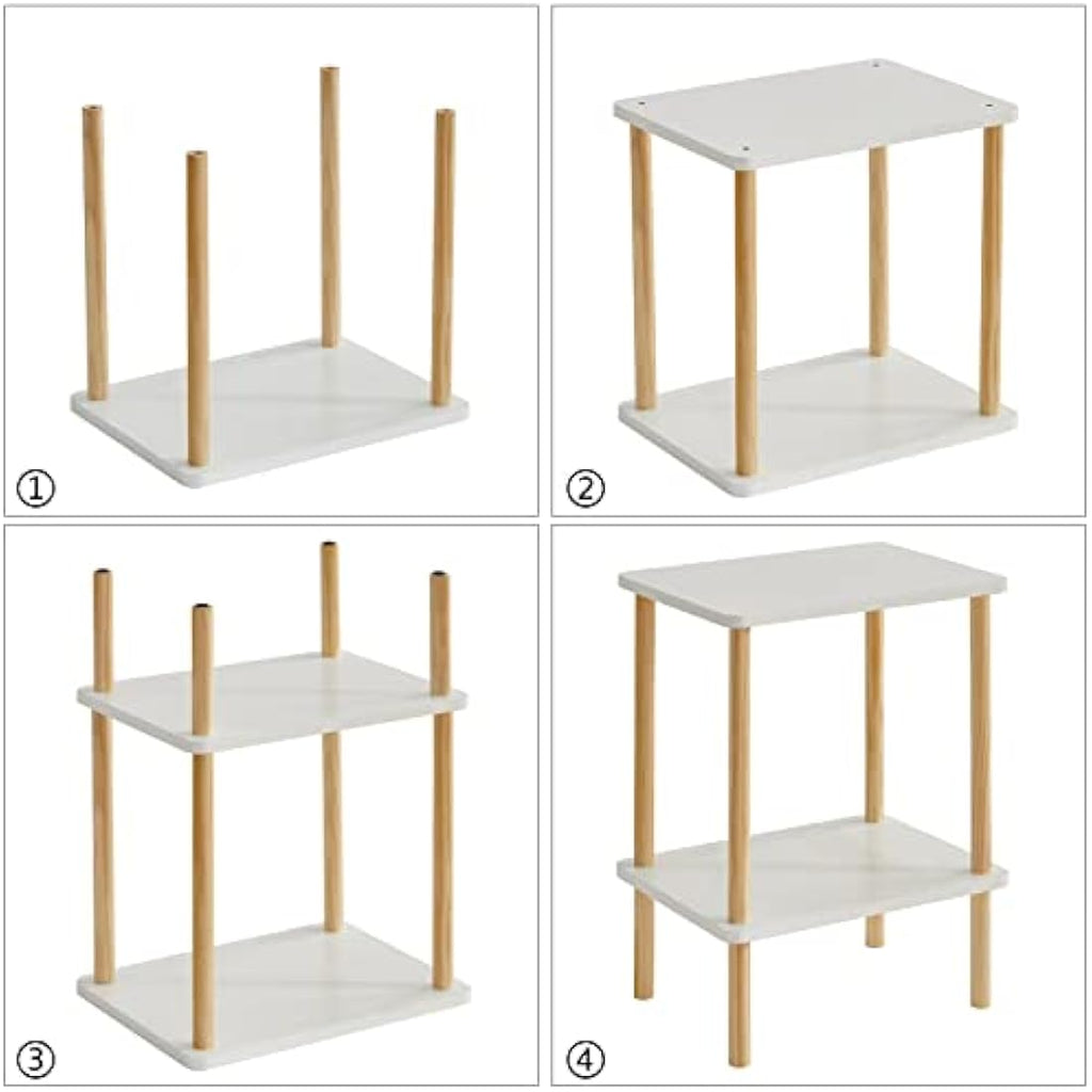 IBUYKE 2-Tier Wood Side Table – Narrow Nightstand with Storage, White