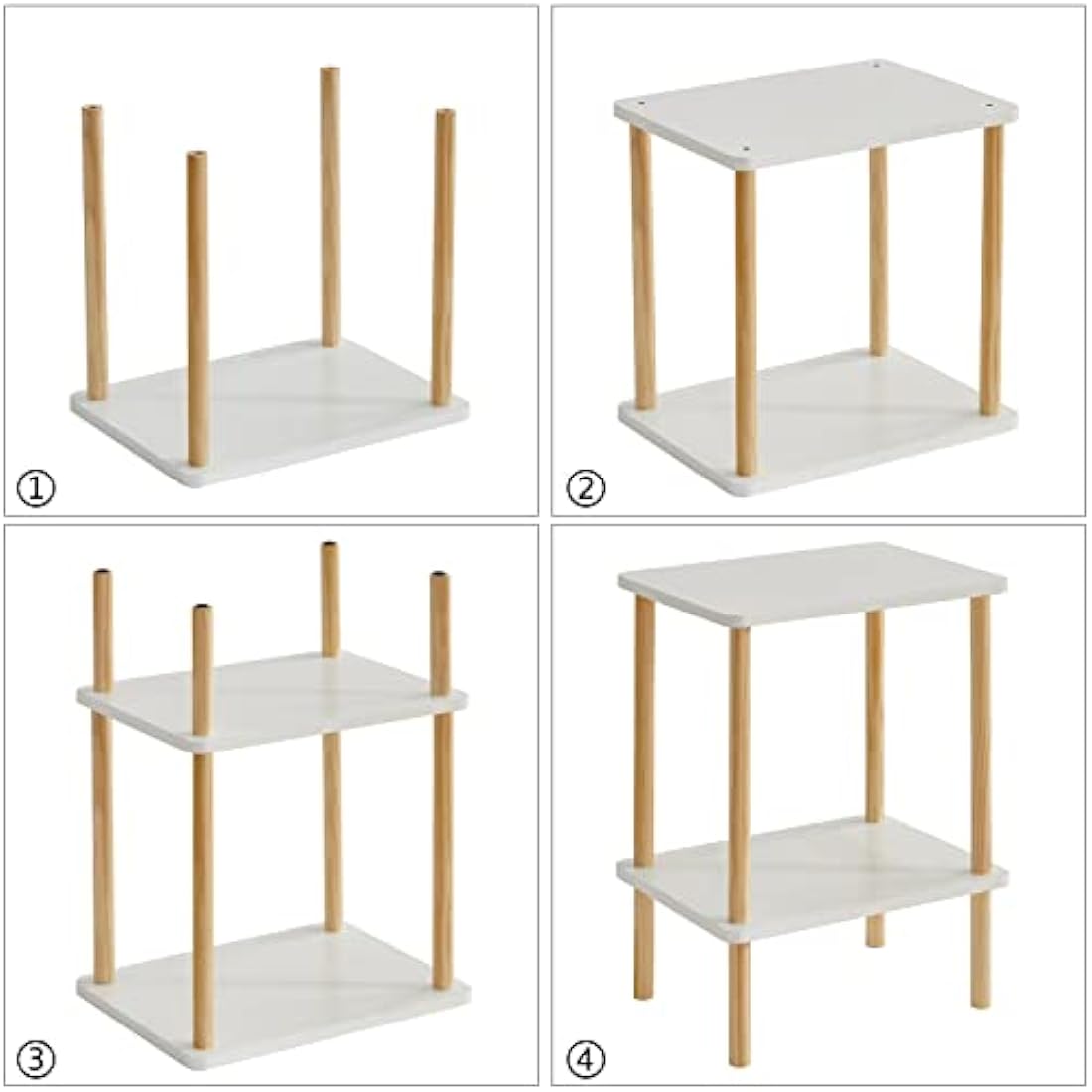 IBUYKE 2-Tier Wood Side Table – Narrow Nightstand with Storage, White