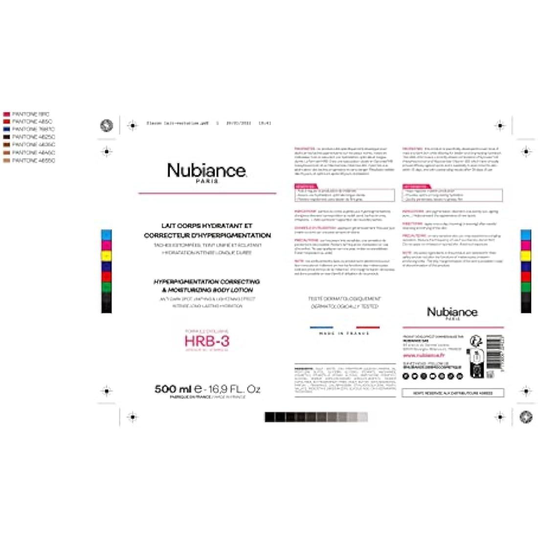 Nubiance Lait Corps HRB-3 Unifiant et Hydratant Anti-Taches - 500ml