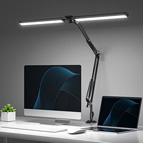 CHICLEW LED Desk Lamp – 24W Double Head Swing Arm Clamp Light for Office
