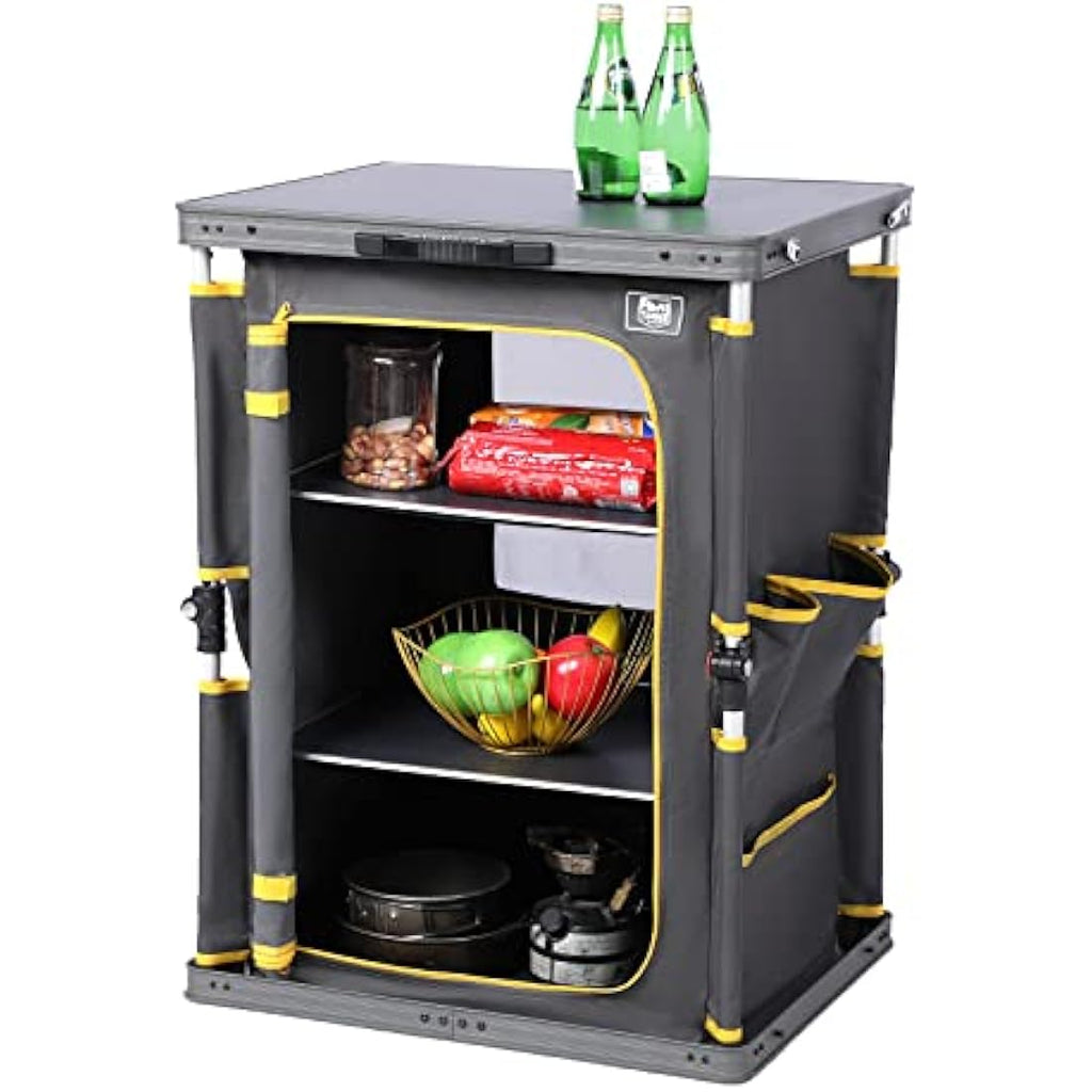 Timber Ridge Folding Camping Kitchen – 3-Shelf Aluminum Storage Cabinet
