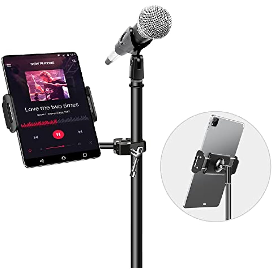 Elitehood Metal iPad Mic Stand Holder - 360° Swivel Tablet Mount, Black