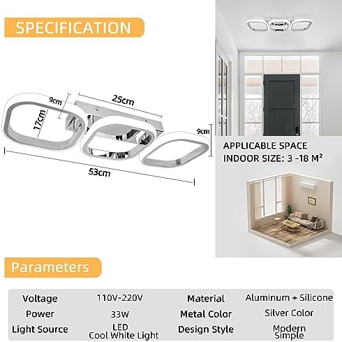EIDISUNY Modern LED Ceiling Light | 3-Square Flush Mount Chrome Lamp – 33W