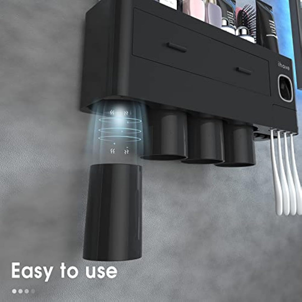 ihave Wall Mounted Toothbrush Holder with 4 Cups & Toothpaste Dispenser