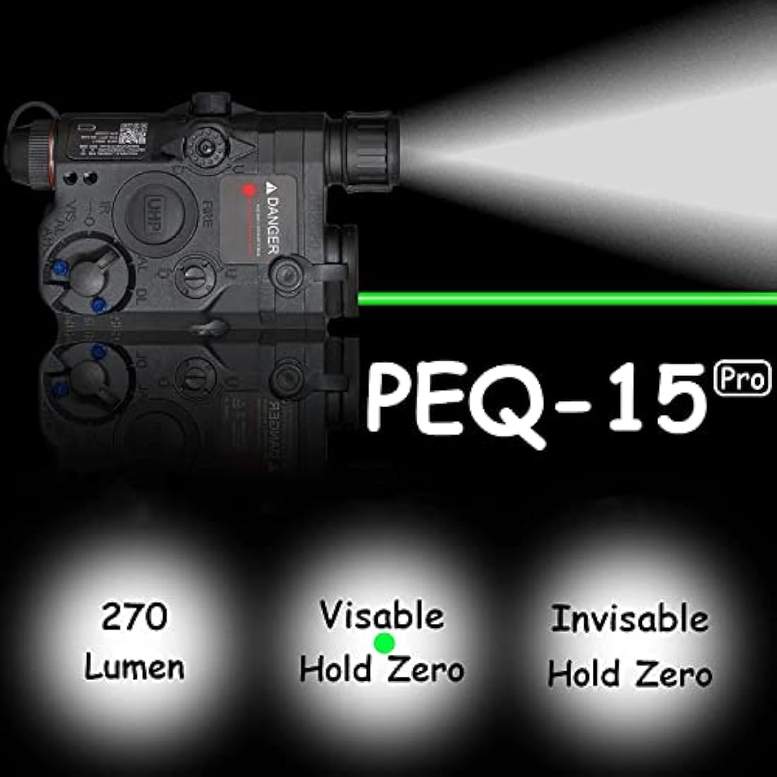 Zhongren PEQ-15 Tactical Battery Case | Red Laser & White LED Flashlight