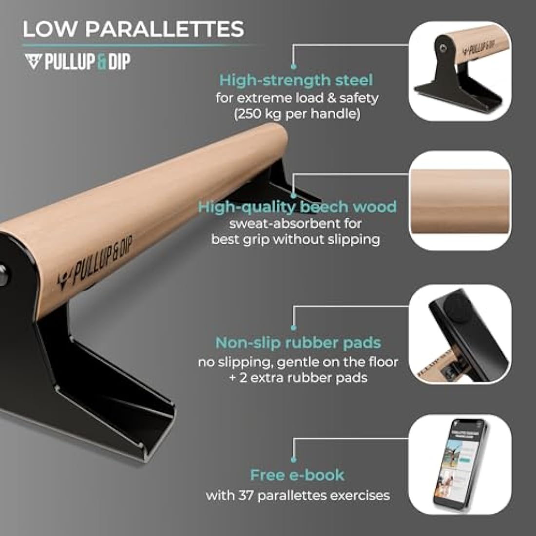PULLUP & DIP Wooden Parallettes – Ergonomic Beechwood Gymnastic Bars