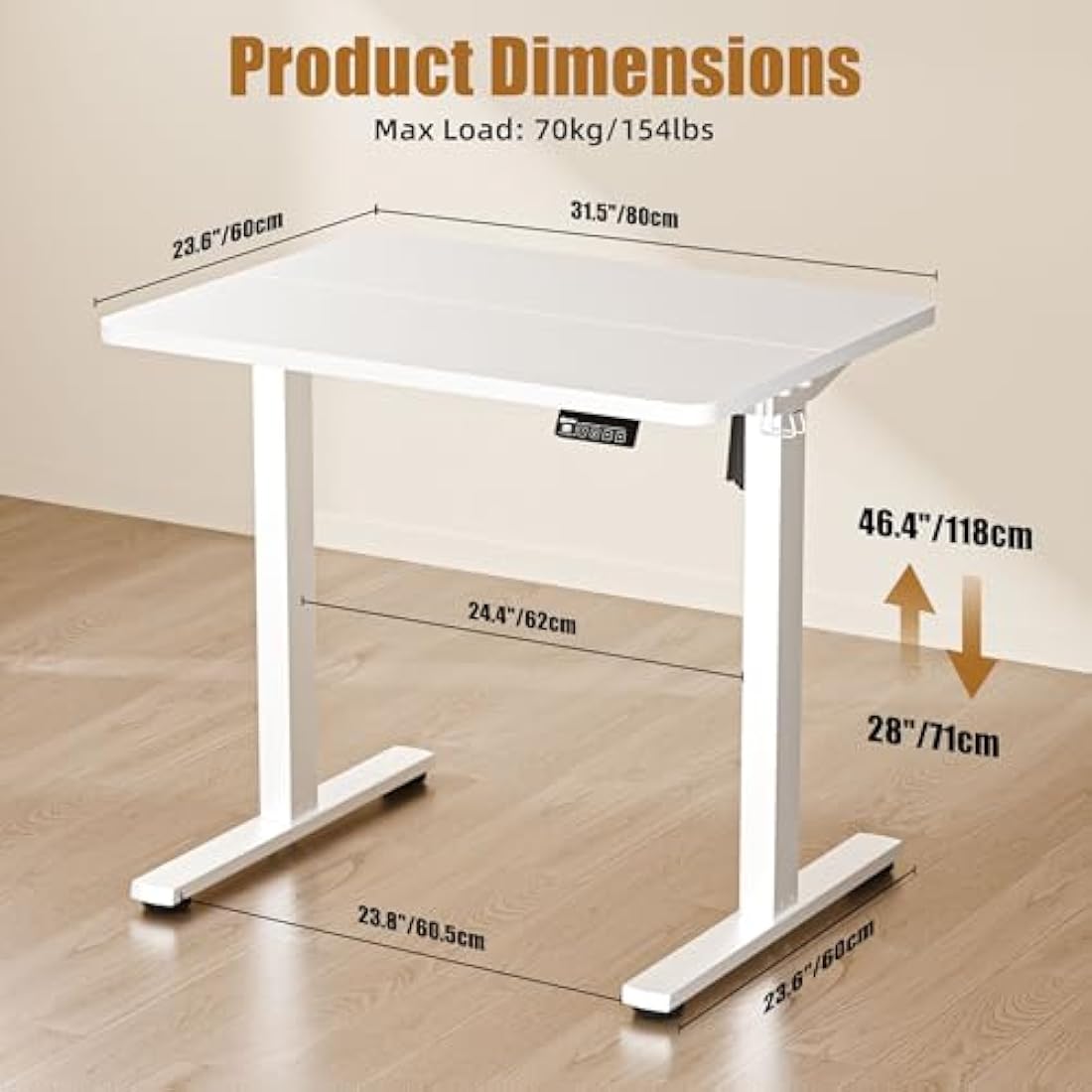 ERGOMAKER Electric Standing Desk - 80x60cm Sit Stand Desk, White