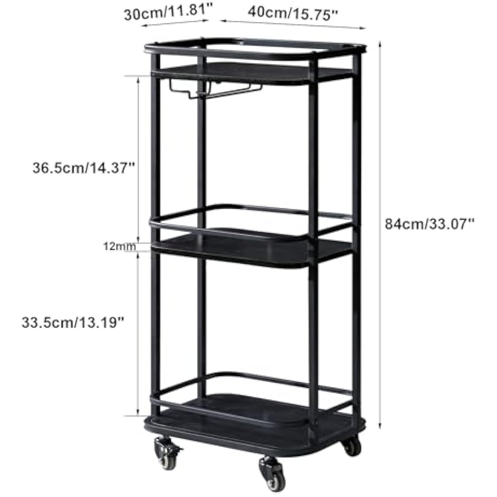 IBUYKE 3-Tier Rolling Bar Cart – Rustic Brown Kitchen Serving Trolley