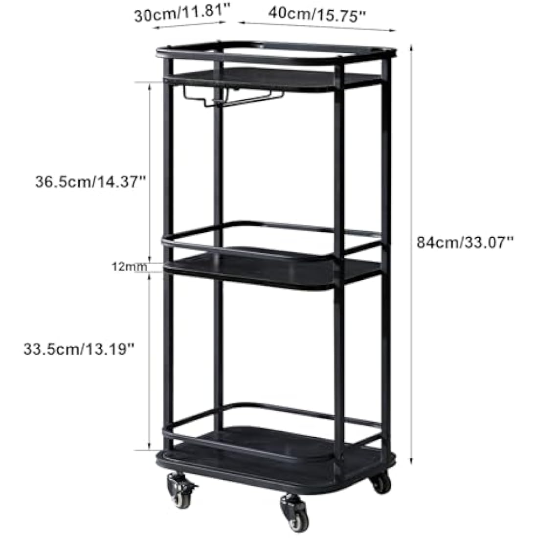 IBUYKE 3-Tier Rolling Bar Cart – Rustic Brown Kitchen Serving Trolley