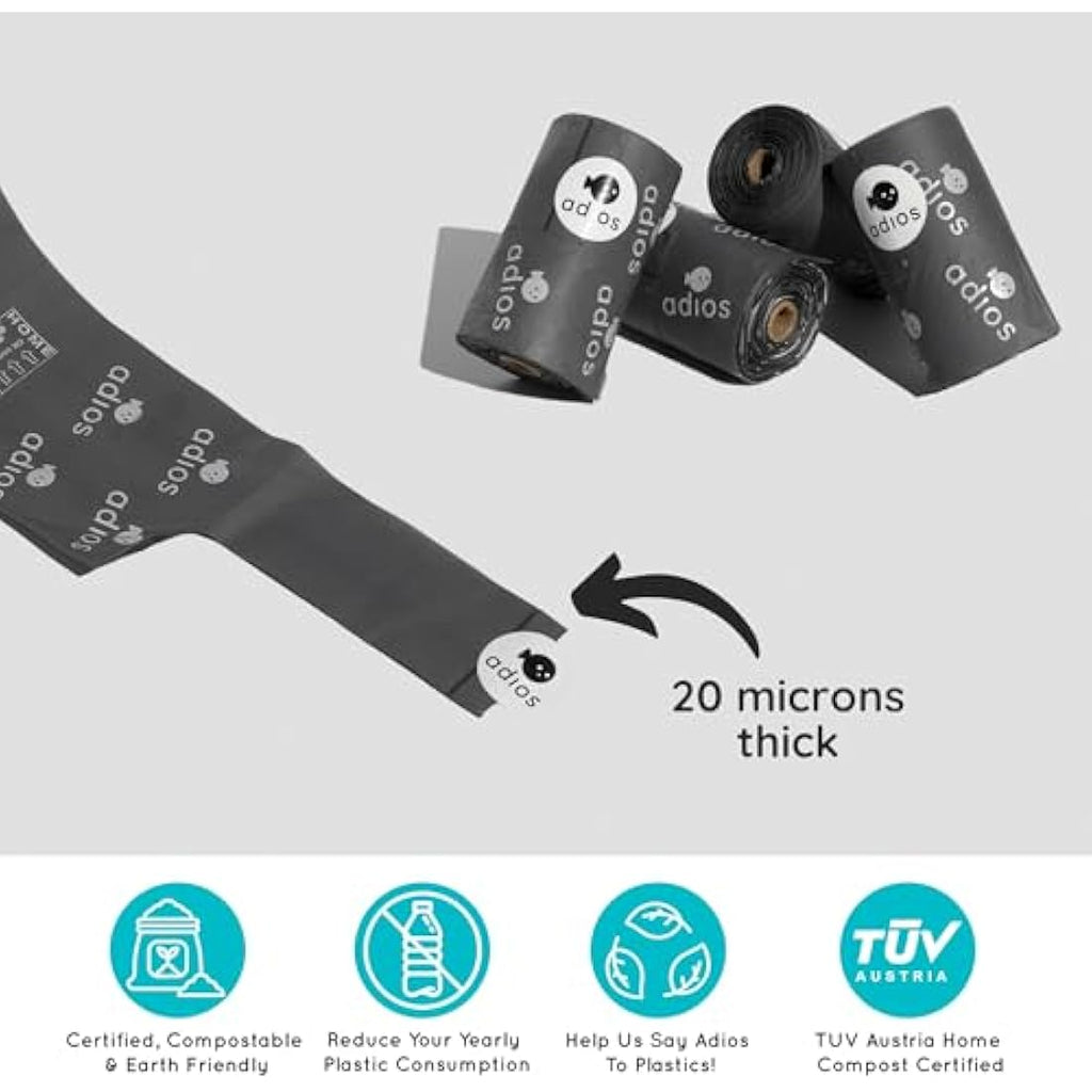 Adios Plastic Compostable Dog Poop Bags with Handles - 360 Count