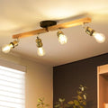 ANWIO 4-Way Adjustable Ceiling Spotlight Bar – Retro Wood & Aluminum