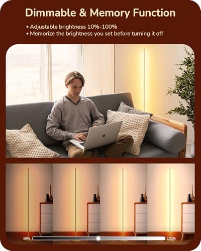 EDISHINE LED Floor Lamp – Dimmable Gold Minimalist Standing Lamp, 146cm