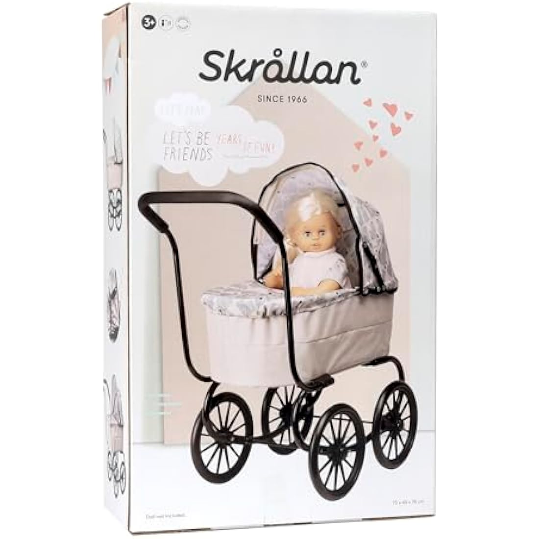 Skrållan Classic Doll Pram – Sturdy Swedish Design Toy Stroller for Dolls