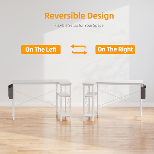 BEXEVUE L-Shaped Computer Desk – 120x70cm Corner Gaming Table with Shelves