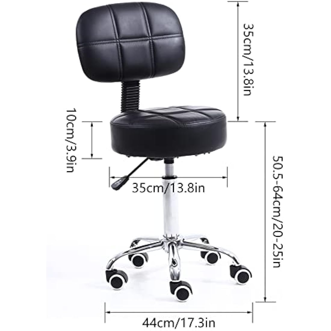 KKTONER Round Rolling Stool with Back - Adjustable PU Leather Salon Chair