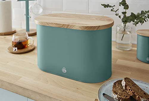 Swan Nordic Scandi Bread Bin with Bamboo Cutting Board Lid - Pine Green