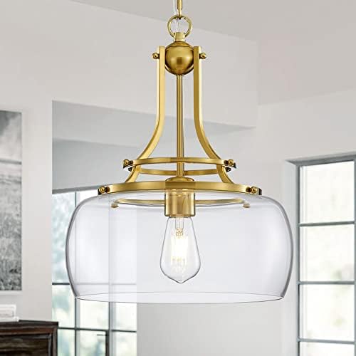 WUZUPS Brushed Gold Industrial Pendant Light | Round Glass Farmhouse Chandelier