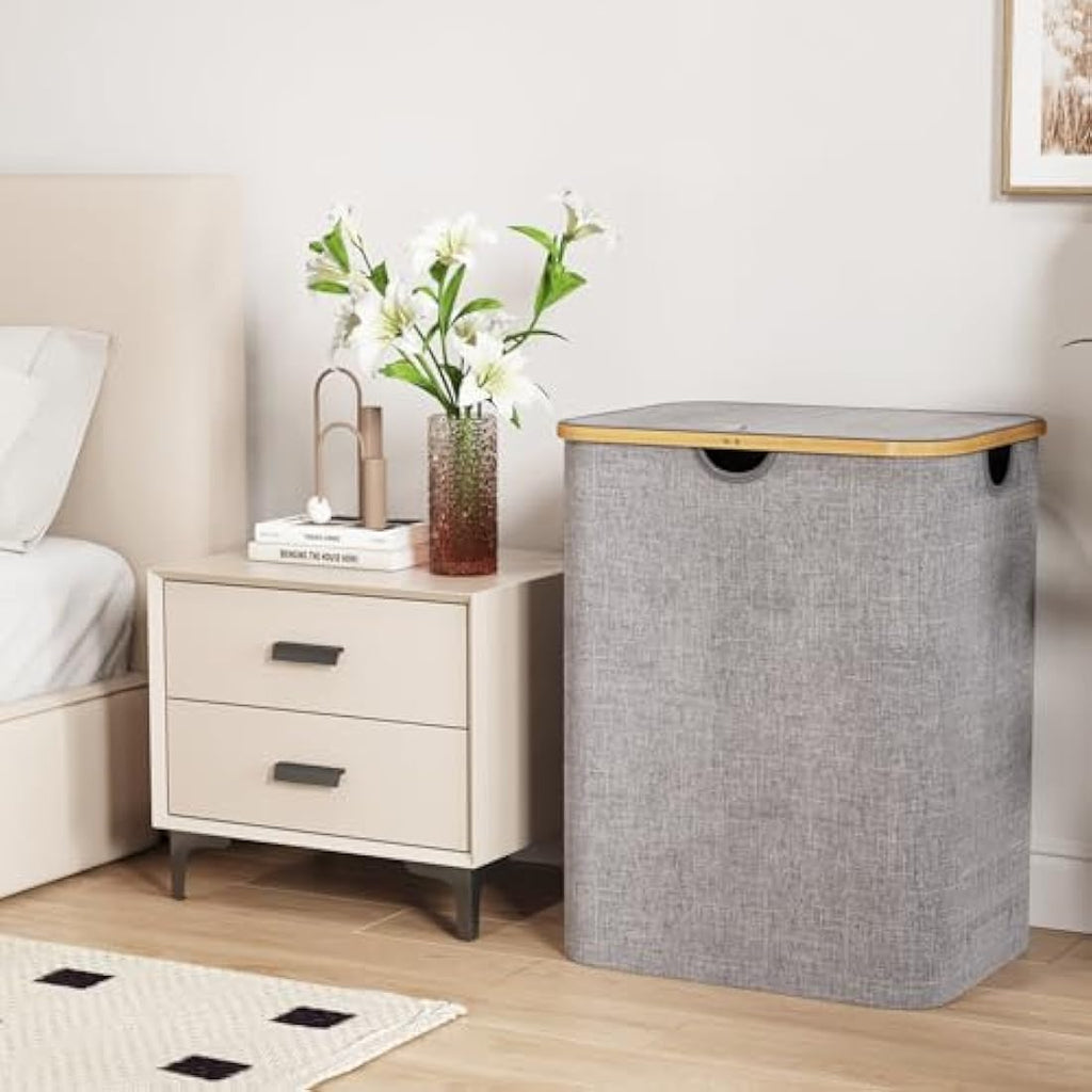 Lifewit 120L Laundry Basket with Lid | Foldable Bamboo Handle Hamper