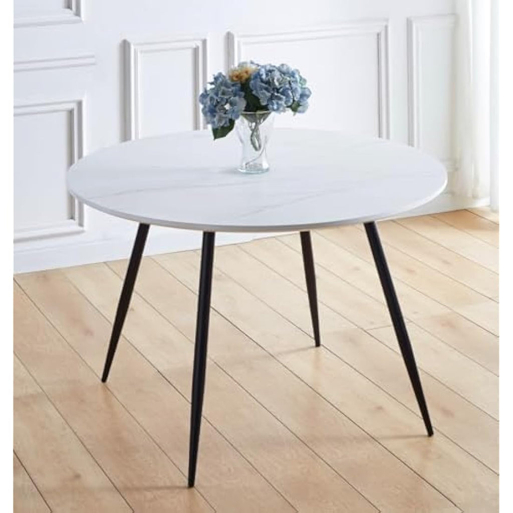 Hallowood Cullompton Round Marble Dining Table | 4-6 Seater White