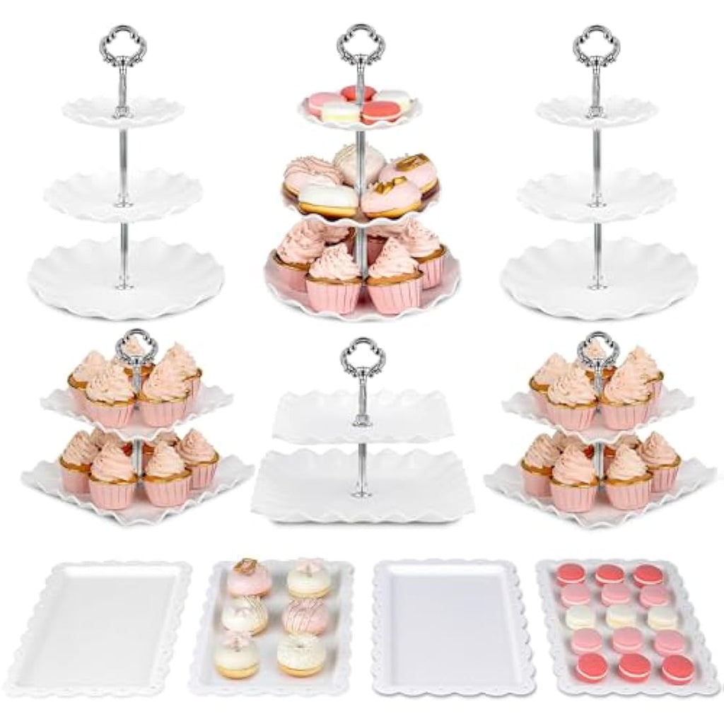 NWK 10-Piece Silver Cupcake Stand Set – Plastic Dessert Display Trays