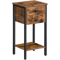 HOOBRO Tall Slim Bedside Table | 2-Drawer Industrial Side Table - Rustic Brown