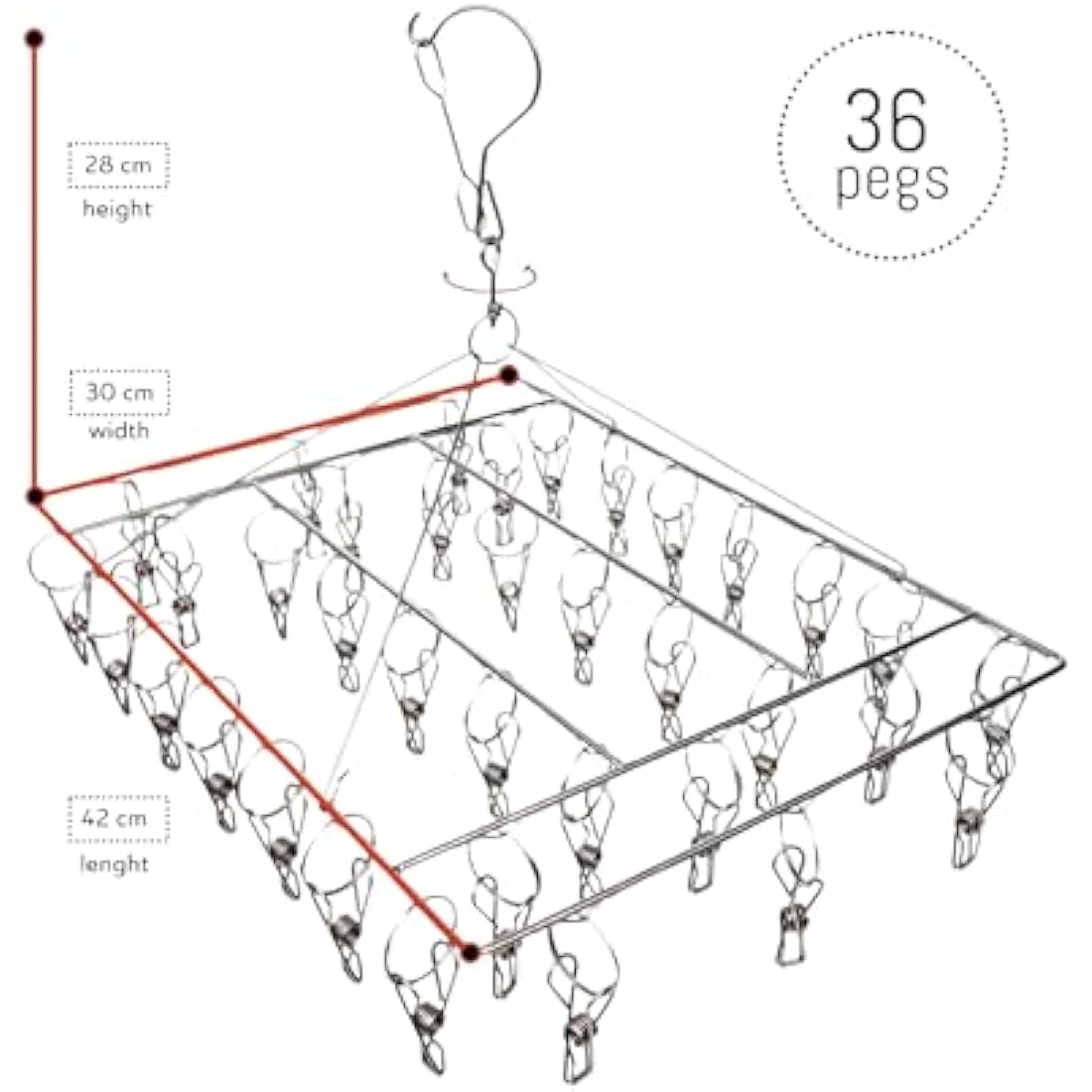 Jolof Store Stainless Steel Sock Hanger – 36 Peg Heavy Duty Drying Rack