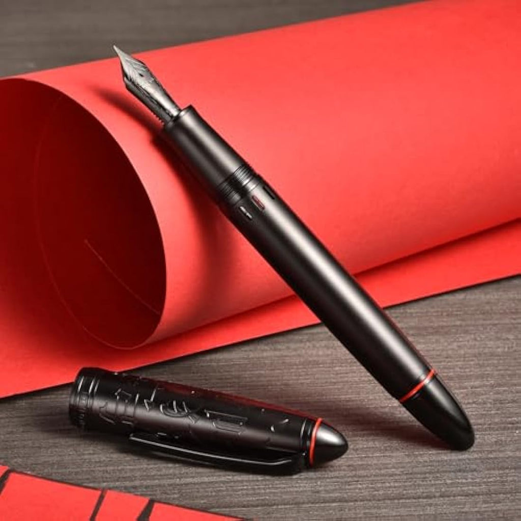 Hongdian N6 Piston Fountain Pen - Black Resin with Long Blade Nib