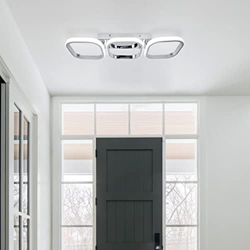 EIDISUNY Modern LED Ceiling Light | 3-Square Flush Mount Chrome Lamp – 33W