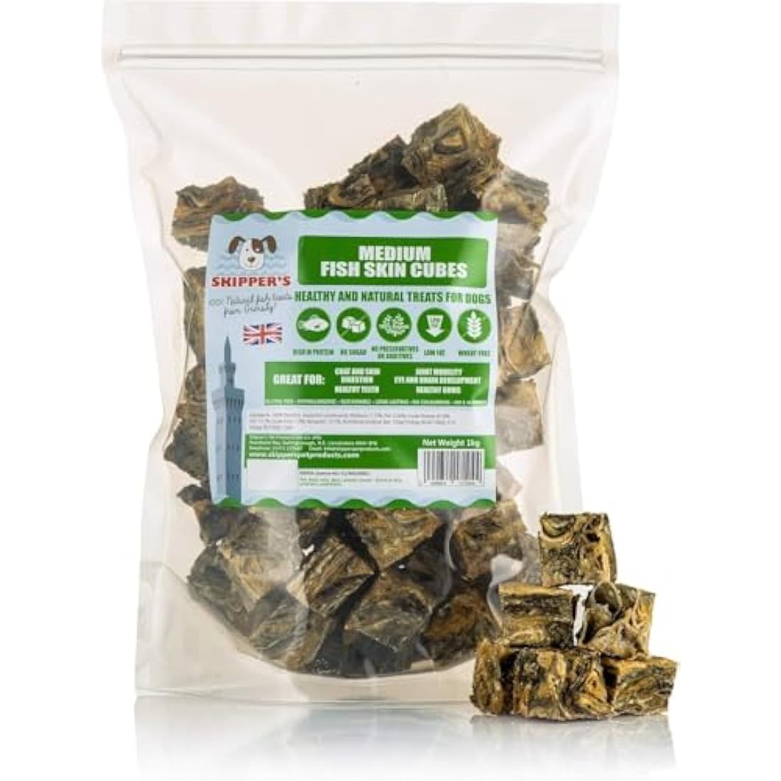 Skipper's Whitefish Skin Jerky Cubes – Natural Grain-Free Dog Treats (1kg)