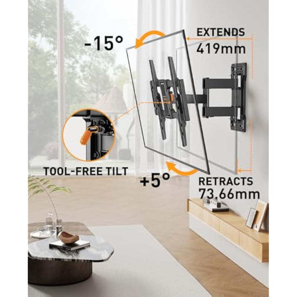 Perlegear Full Motion TV Wall Mount for 42-84 Inch TVs, Dual Swivel Arms