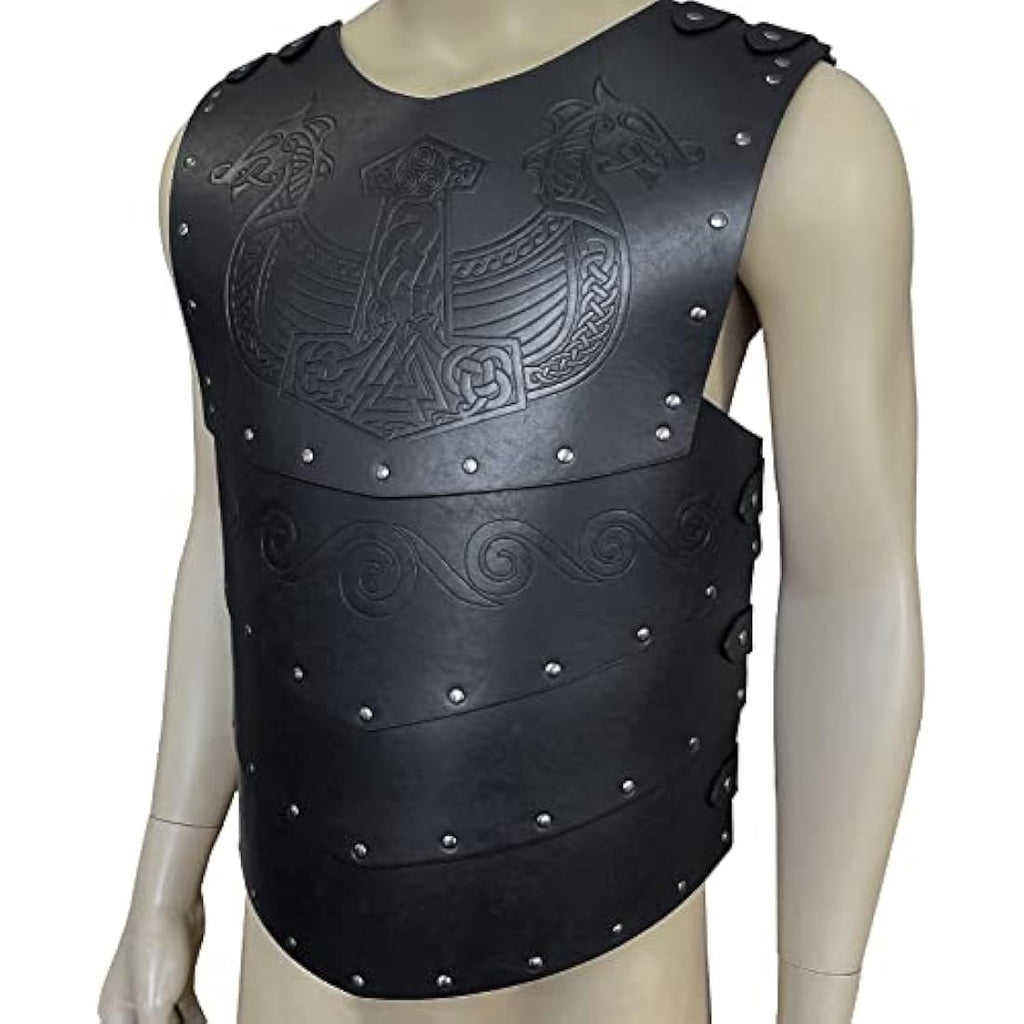 HiiFeuer Viking Chest Armor | Faux Leather Medieval LARP Cosplay - Black