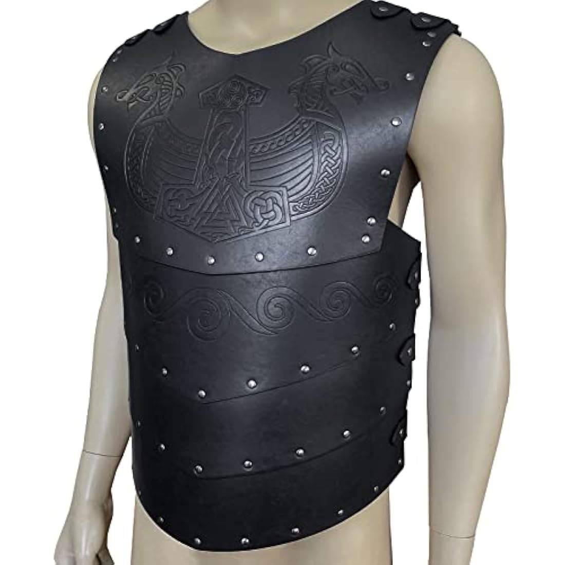 HiiFeuer Viking Chest Armor | Faux Leather Medieval LARP Cosplay - Black