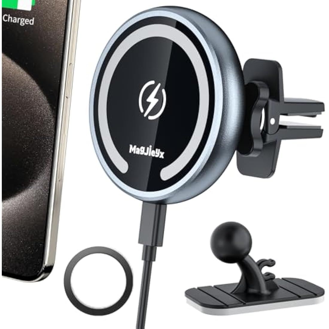 MAGJIEYX 15W Magnetic Wireless Car Charger for iPhone 16/15/14/13/12