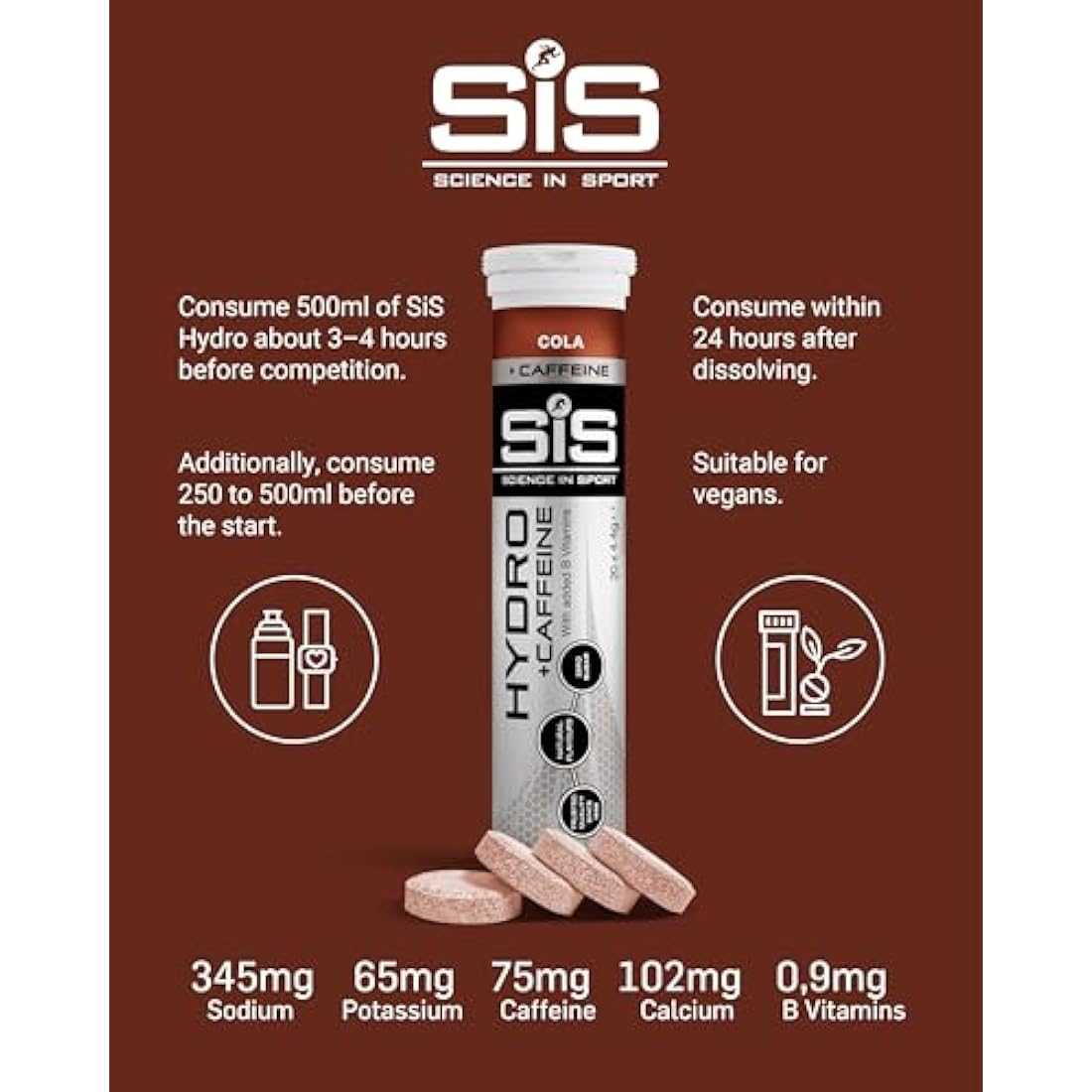 Science in Sport HYDRO Electrolyte Tablets – Cola + Caffeine, 160ct