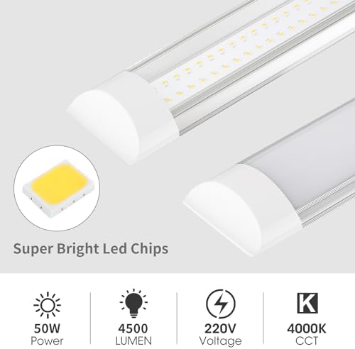 5FT LED Batten Light – 50W Slim Surface Mount 4000K, 4 Pack