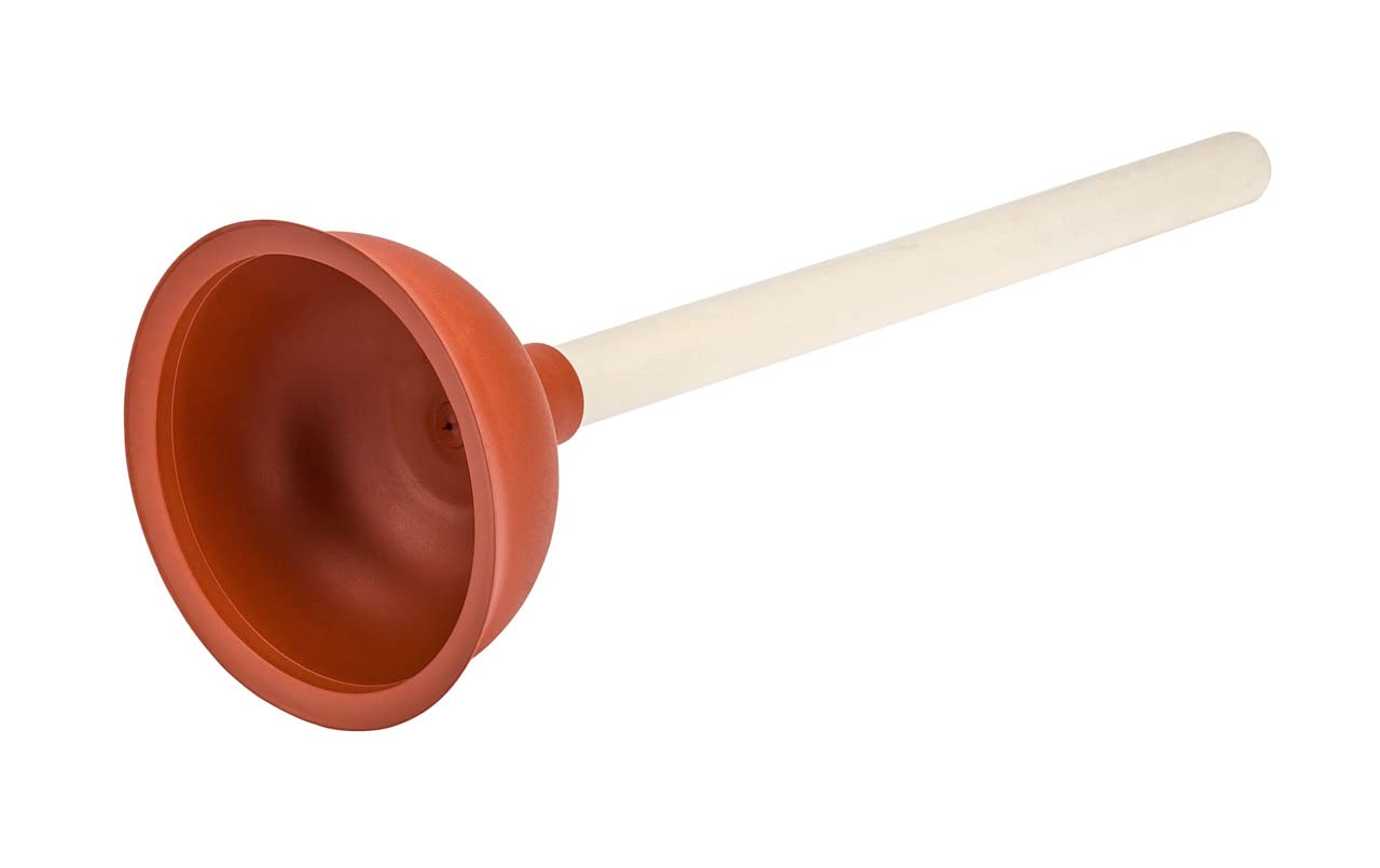 WENKO Rubber Plunger with Wooden Handle for Toilets and Sinks – 35cm