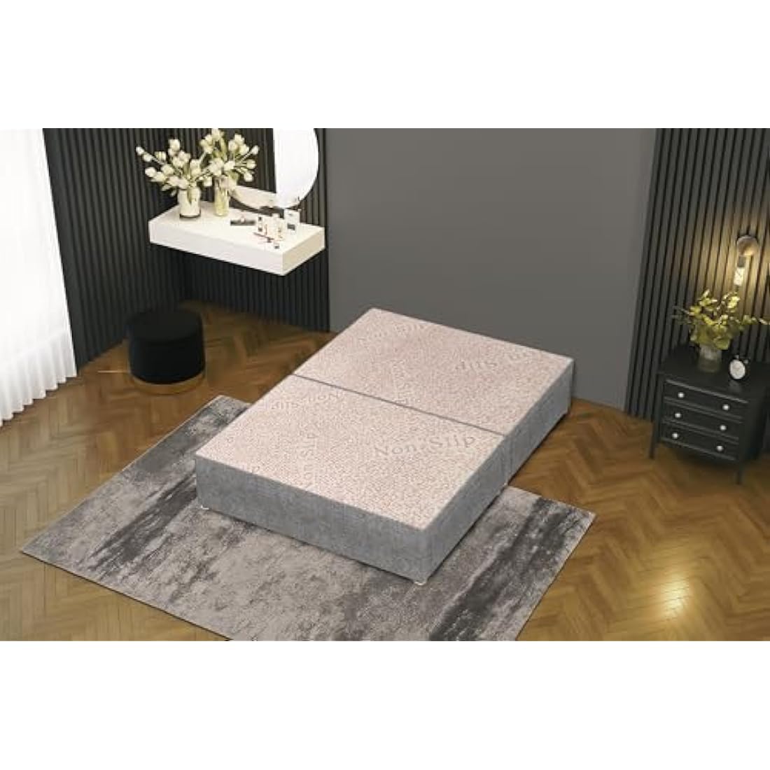 Jolof Store Tweed Gray Flexby Divan Bed Base with 2 Storage Drawers
