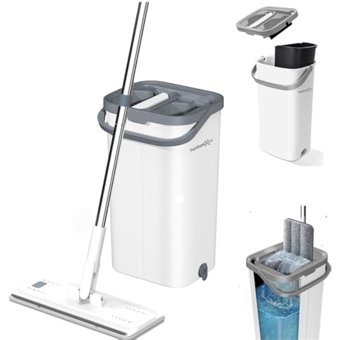 FurnitureXtra Microfibre Flat Mop and Bucket Set | 360 Swivel Handle