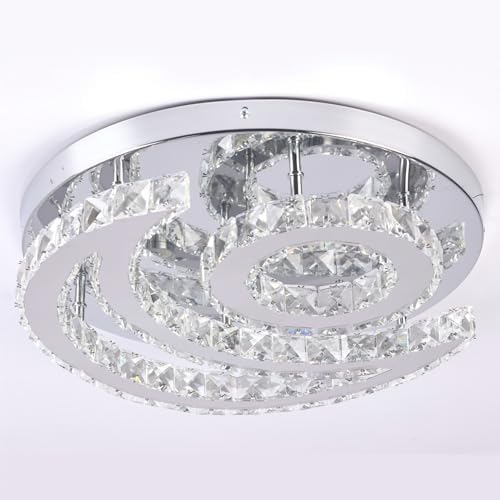 CXGLEAMING 15.7" Moon Crystal Chandelier – Dimmable LED Flush Mount Light